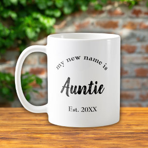 New Name Auntie Script Typography Coffee Mug