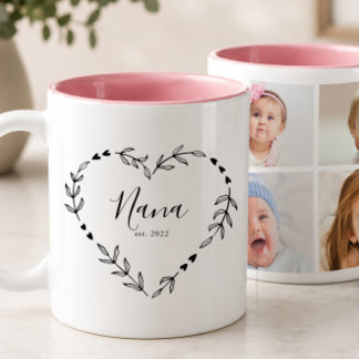 New Nana Year Est. Four Photo Collage Two-Tone Coffee Mug
