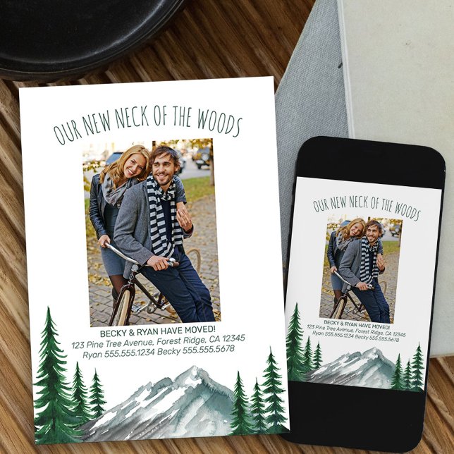 New Neck of the Woods Mountain Forest Photo Moving Announcement (new neck of the woods new address photo card available printed or as printable digital download)