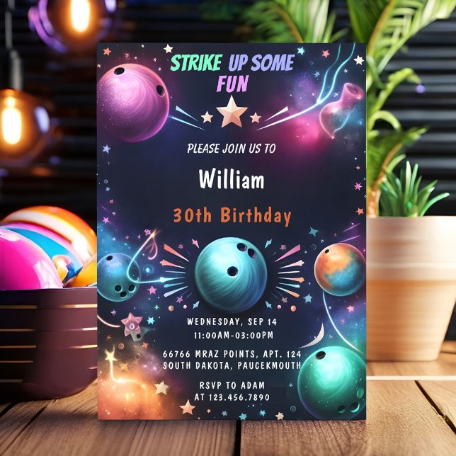 New Neon Boy Kids Team Event Bowling 30th Birthday Invitation (Creator Uploaded)