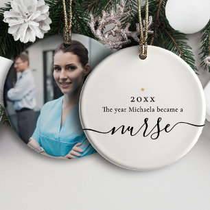 New Nurse Graduation Year Name & Photo Milestone Ceramic Tree Decoration