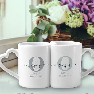 New Oma and Opa Monogram Grey Green Grandparents Coffee Mug Set