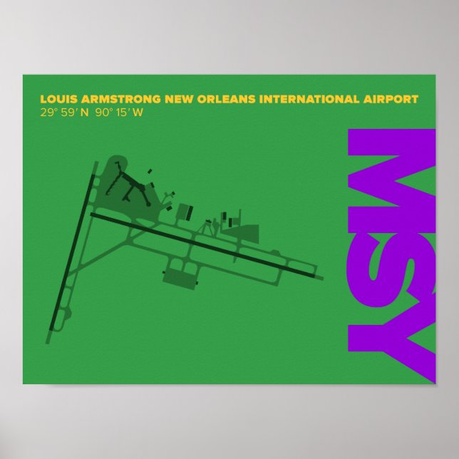 New Orleans Airport (MSY) Diagram Poster (Front)
