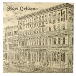 New Orleans Antique Vintage Drawing City Hotel Tile