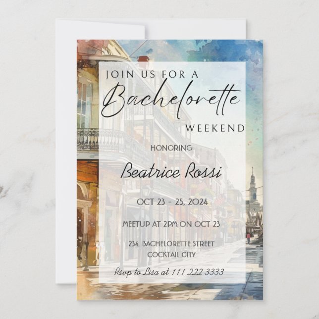 New Orleans Bachelorette Weekend Itinerary Mardi Invitation (Front)
