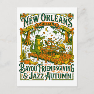 New Orleans Bayou Friendsgiving And Jazz Autumn Postcard