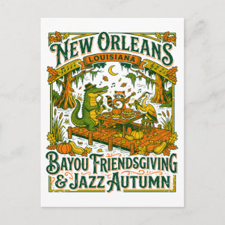 New Orleans Bayou Friendsgiving And Jazz Autumn Postcard