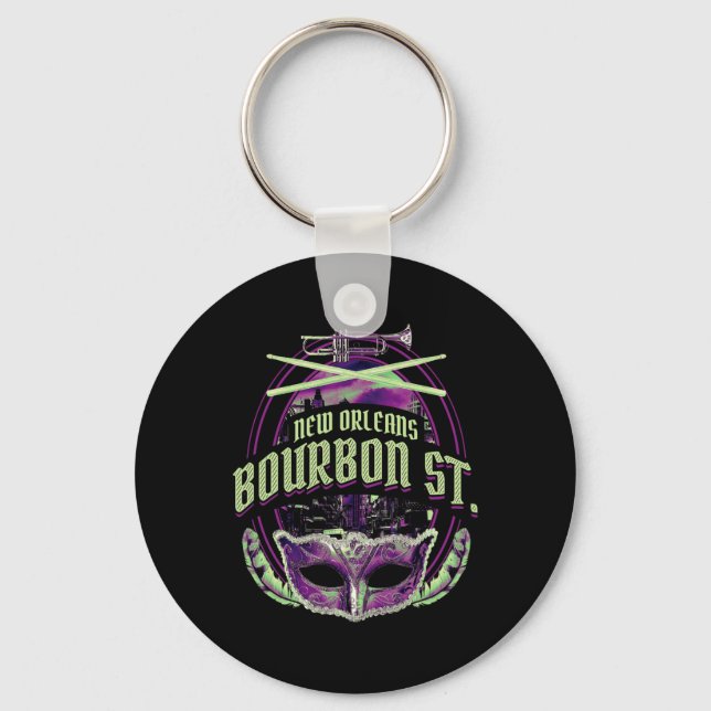 New Orleans Bourbon Street Mardi Gras French Quart Key Ring (Front)