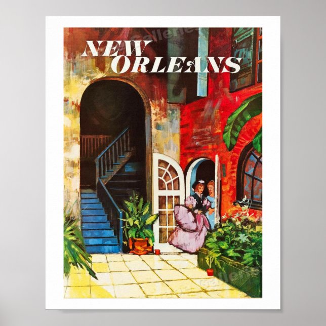 new orleans bourbon street Vintage Poster (Front)