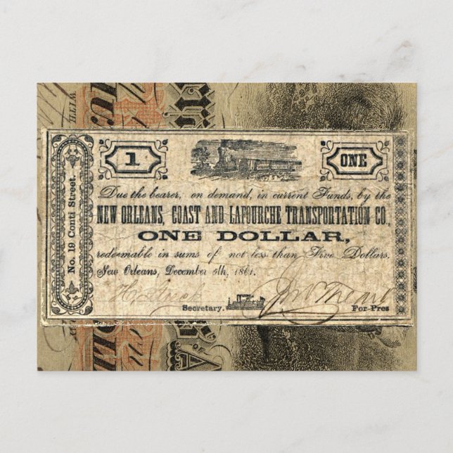 New Orleans Civil War Antique Money Southern USA Postcard (Front)