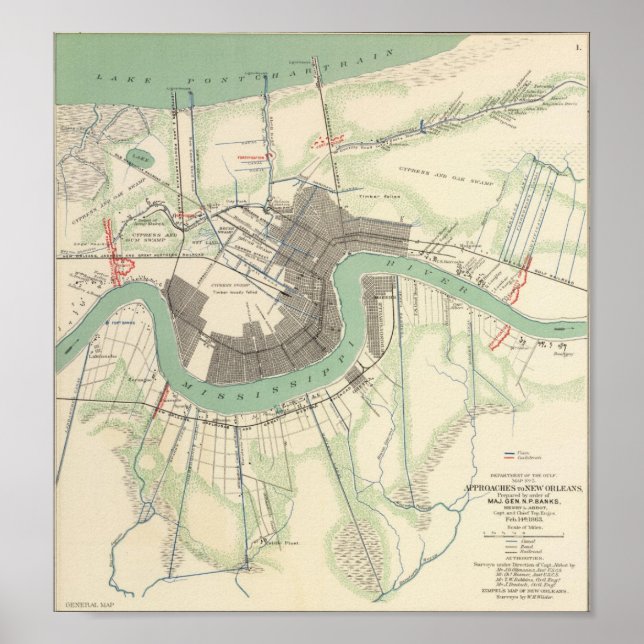 New Orleans Civil War Map 1863 Poster (Front)
