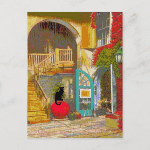 New Orleans Courtyard Black Cat Postcard