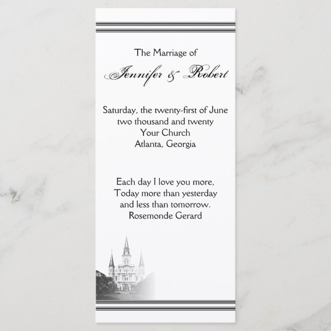 New Orleans Destination Wedding Program Programme (Front)