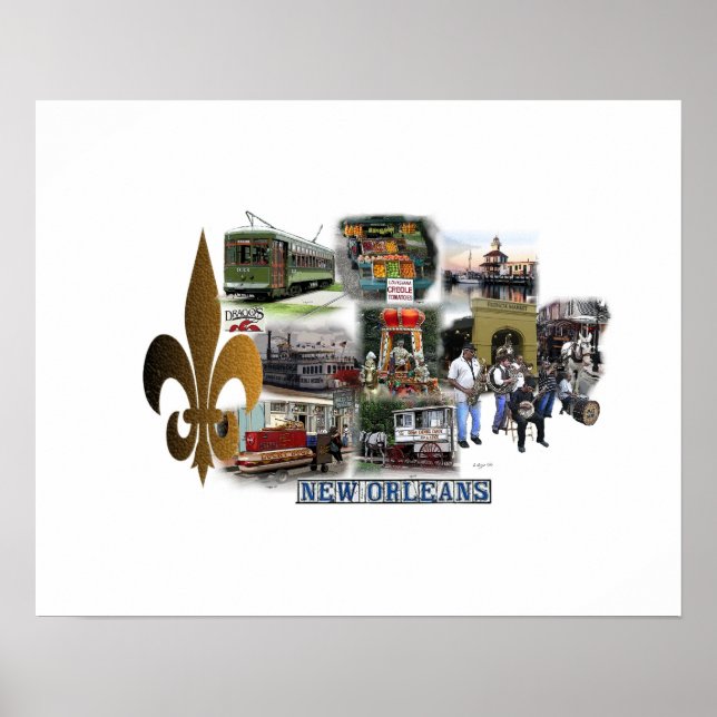 New Orleans Famous Landmarks and Scenes Poster (Front)