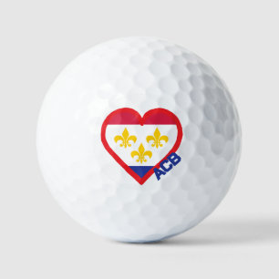 New Orleans Flag And Heart Design With Monogram Golf Balls