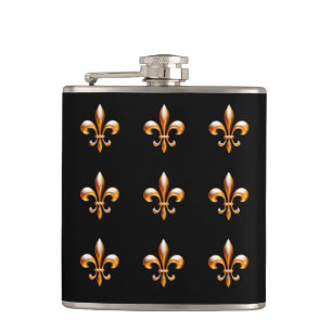 New Orleans Fleur de Lis Gold and Black Hip Flask