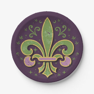New Orleans fleur-de-lis green and purple Paper Plate