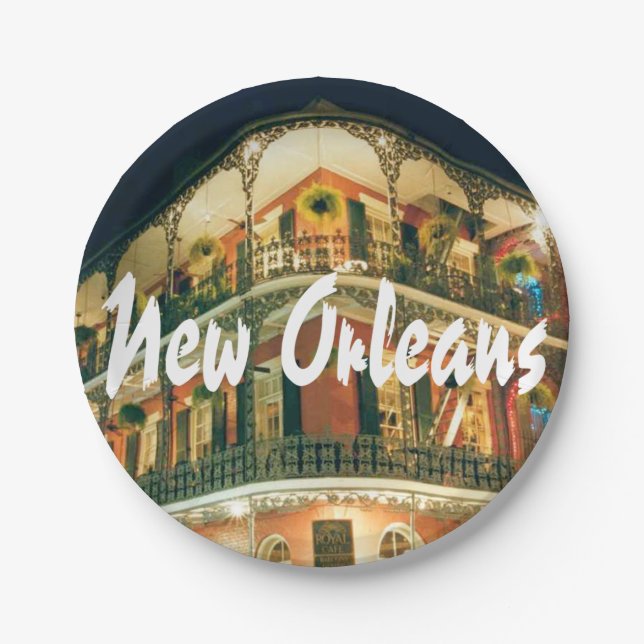 New Orleans French Quarter Building with Name Paper Plate (Front)