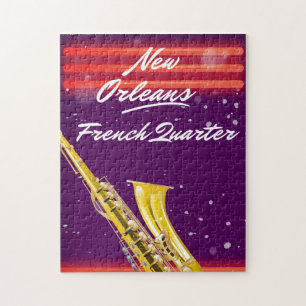 New Orleans French Quarter Saxophone travel poster Jigsaw Puzzle