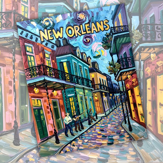 New Orleans French Quarter Van Gogh Style Travel Holiday Postcard (Creator Uploaded)