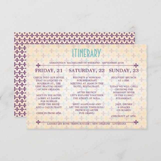 New Orleans Itinerary Invitation (Front/Back)