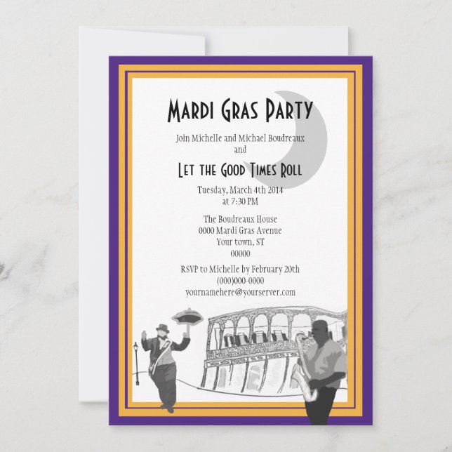 New Orleans Jazz Mardi Gras (purple) Invitation (Front)