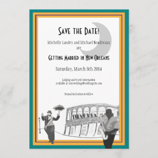 New Orleans Jazz Save the Date (teal & gold) Invitation