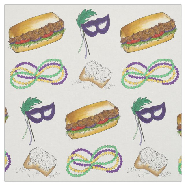 New Orleans LA NOLA Mardi Gras Beads Food Mask Fabric (Swatch)
