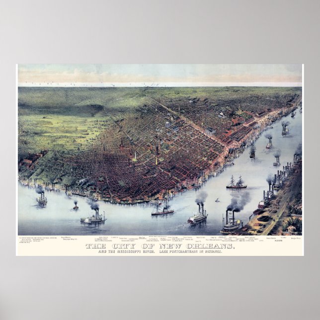 New Orleans LA Panoramic Map DIGITALLY REMASTERED Poster (Front)