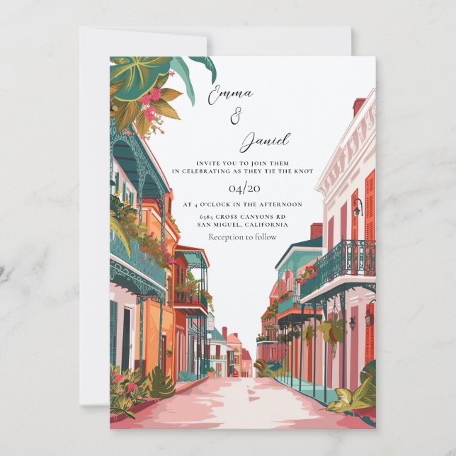 New Orleans Landscape Destination Wedding Invitation (Front)