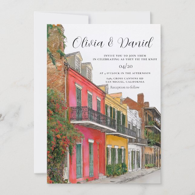New Orleans Landscape Destination Wedding Invitation (Front)
