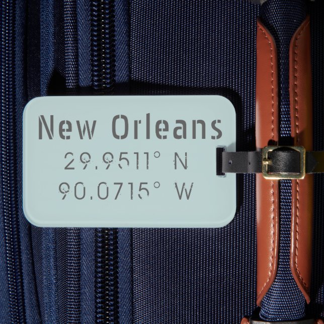 New  Orleans Latitude & Longitude Luggage Tag (Front Insitu 4)
