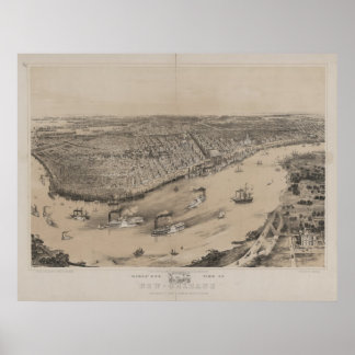 New Orleans Louisana 1851 Antique Panoramic Map Poster