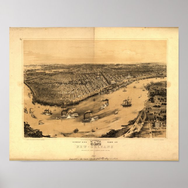 New Orleans Louisiana 1851 Panoramic Map Poster (Front)