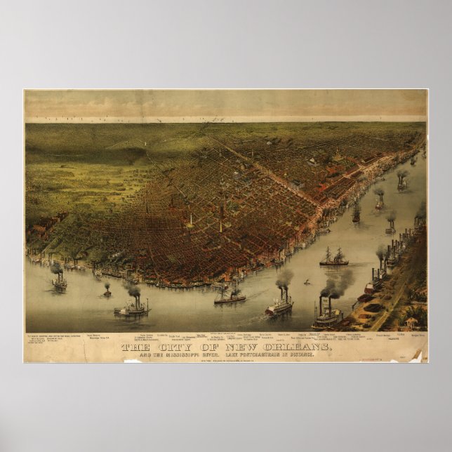 New Orleans Louisiana 1885 Panoramic Map Poster (Front)