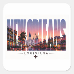 New Orleans Louisiana French Quarter Travel Scene Square Sticker