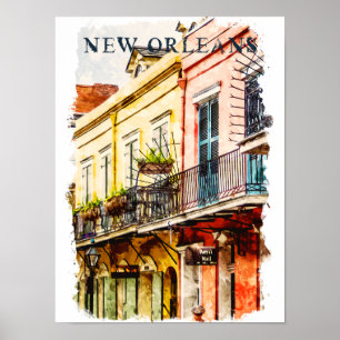 New Orleans Louisiana French Quarter Watercolor Poster