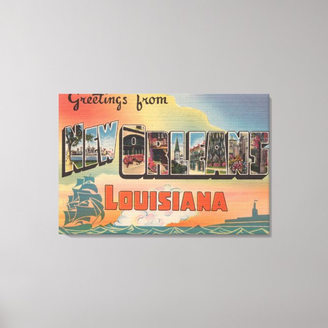 New Orleans, Louisiana - Large Letter Scenes Canvas Print (Front)