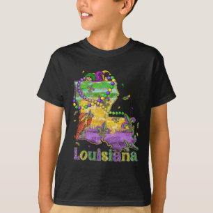 New Orleans Louisiana Map Fleur De Lis Mardi Gras T-Shirt