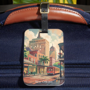 New Orleans Louisiana Painting Vintage Travel Luggage Tag