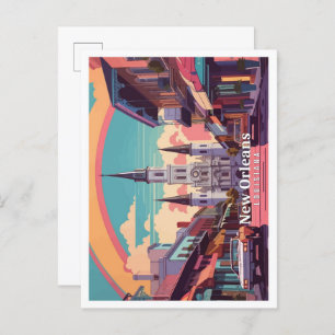 New Orleans Louisiana Pop Art Travel Illustration Postcard