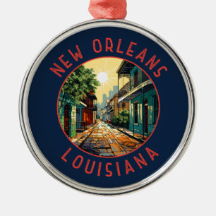 New Orleans Louisiana Retro Distressed Circle Metal Tree Decoration