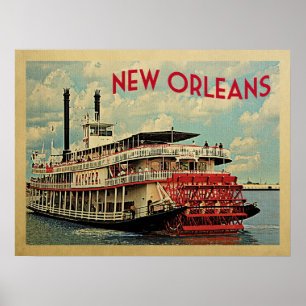 New Orleans Louisiana River Boat Vintage Travel Poster