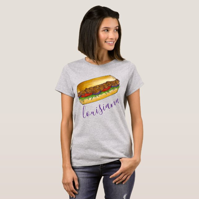 New Orleans Louisiana Shrimp Po'Boy Sandwich NOLA T-Shirt (Front Full)