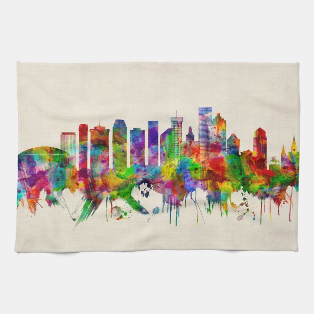New Orleans Louisiana Skyline Tea Towel (Horizontal)