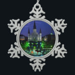 New Orleans Louisiana Snowflake Pewter Christmas Ornament<br><div class="desc">Jackson's Square in the French Quarter of New Orleans,  Louisiana. Pretty picture illuminated at night with horse drawn carriages sitting out front give this snapshot a fairytale feel.  A popular tourist spot.</div>
