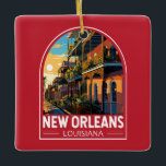New Orleans Louisiana Travel Art Vintage Ceramic Ornament<br><div class="desc">New Orleans retro vector travel design. Nicknamed the "Big Easy, " it's known for its round-the-clock nightlife,  vibrant live-music scene and spicy,  singular cuisine reflecting its history as a melting pot of French,  African and American cultures.</div>