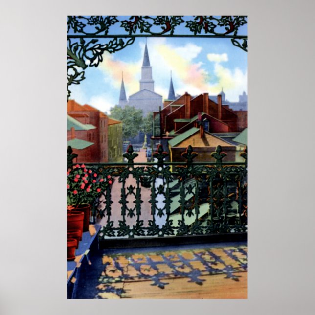 New Orleans Louisiana Vieux Carre Balcony Scene Poster (Front)