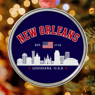 New Orleans Louisiana Vintage Skyline Metal Orname Tree Decoration