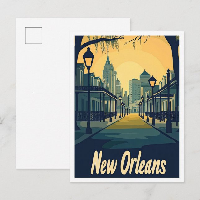 New Orleans Louisiana Vintage Travel Illustration Postcard (Front/Back)